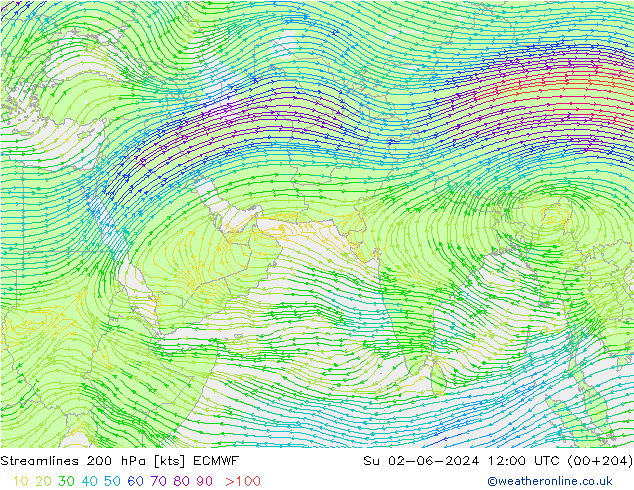 ветер 200 гПа ECMWF Вс 02.06.2024 12 UTC