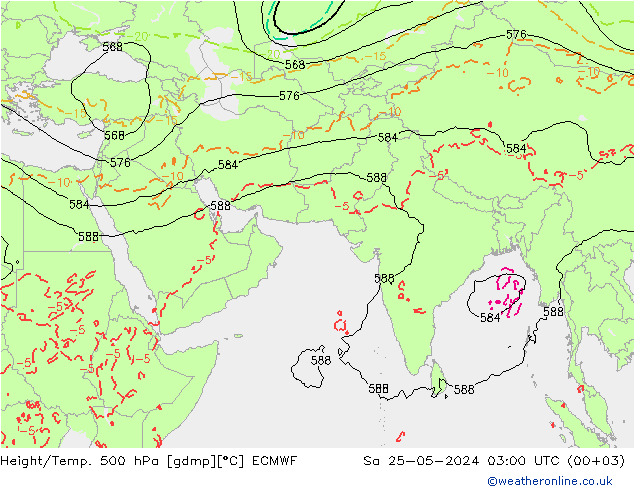 Hoogte/Temp. 500 hPa ECMWF za 25.05.2024 03 UTC