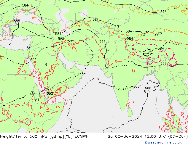 Z500/Rain (+SLP)/Z850 ECMWF Вс 02.06.2024 12 UTC