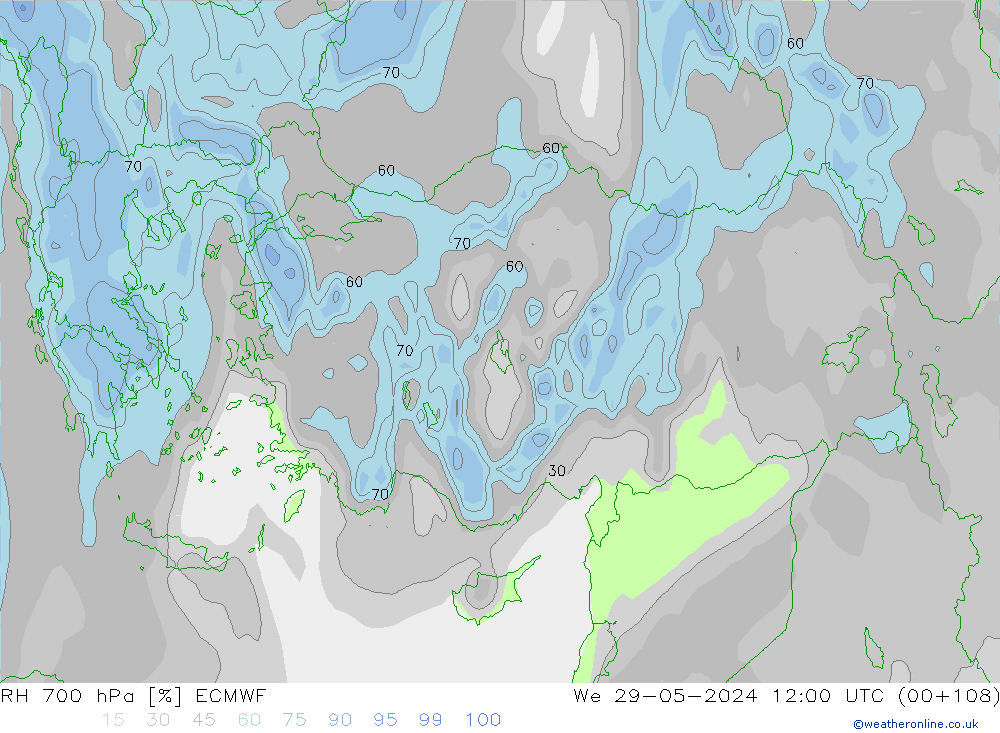 RH 700 hPa ECMWF We 29.05.2024 12 UTC