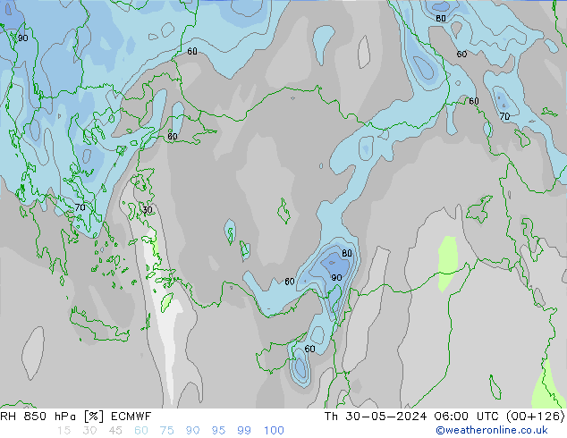 RH 850 hPa ECMWF Th 30.05.2024 06 UTC