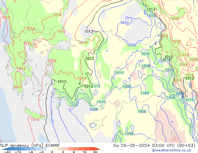 Drucktendenz ECMWF Sa 25.05.2024 03 UTC