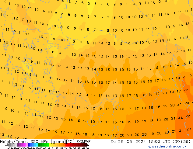 Height/Temp. 850 гПа ECMWF Вс 26.05.2024 15 UTC