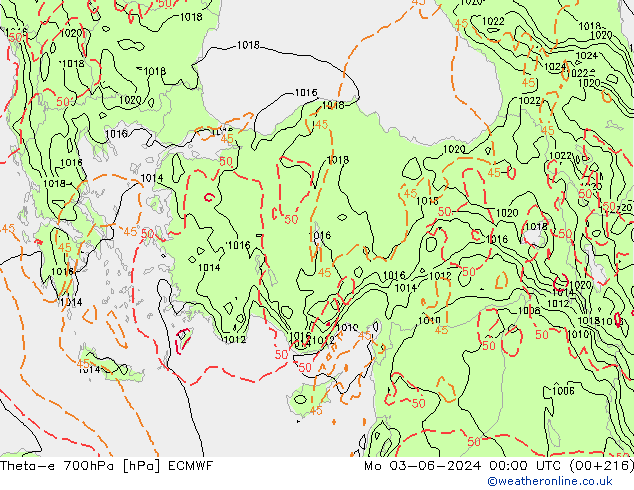 Theta-e 700hPa ECMWF ma 03.06.2024 00 UTC