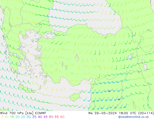 ветер 700 гПа ECMWF ср 29.05.2024 18 UTC