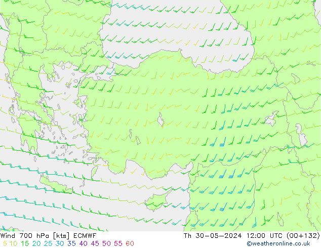 wiatr 700 hPa ECMWF czw. 30.05.2024 12 UTC