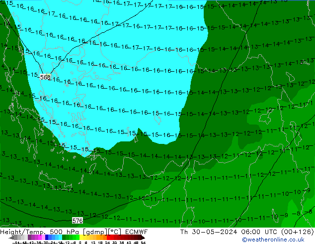 Z500/Rain (+SLP)/Z850 ECMWF czw. 30.05.2024 06 UTC