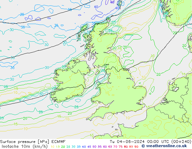 Isotachs (kph) ECMWF mar 04.06.2024 00 UTC