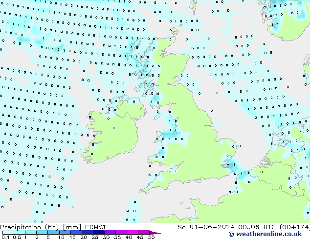 Nied. akkumuliert (6Std) ECMWF Sa 01.06.2024 06 UTC