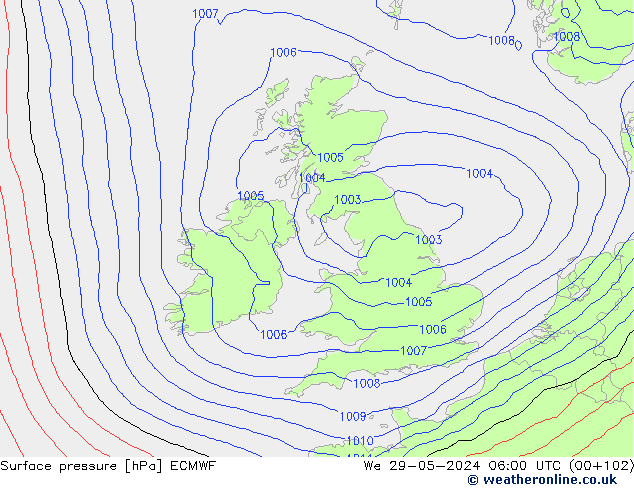 Surface pressure ECMWF We 29.05.2024 06 UTC