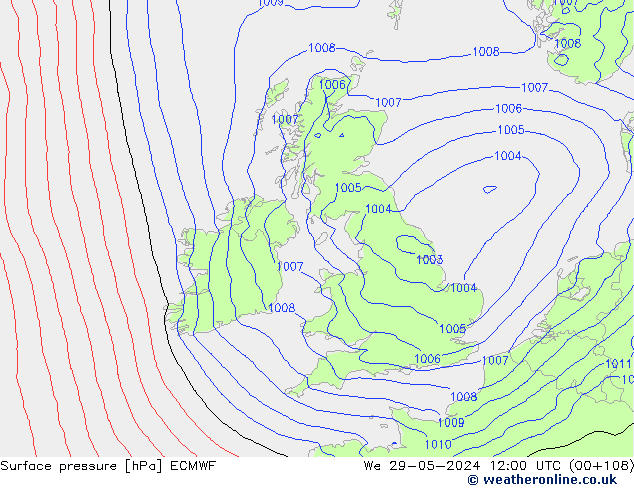 pressão do solo ECMWF Qua 29.05.2024 12 UTC