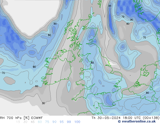 RH 700 hPa ECMWF  30.05.2024 18 UTC