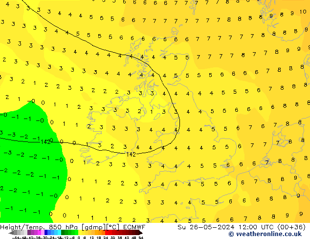 Z500/Rain (+SLP)/Z850 ECMWF dim 26.05.2024 12 UTC