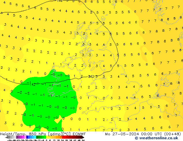 Z500/Rain (+SLP)/Z850 ECMWF Mo 27.05.2024 00 UTC