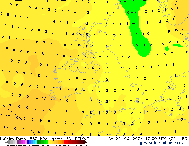 Z500/Rain (+SLP)/Z850 ECMWF Sa 01.06.2024 12 UTC