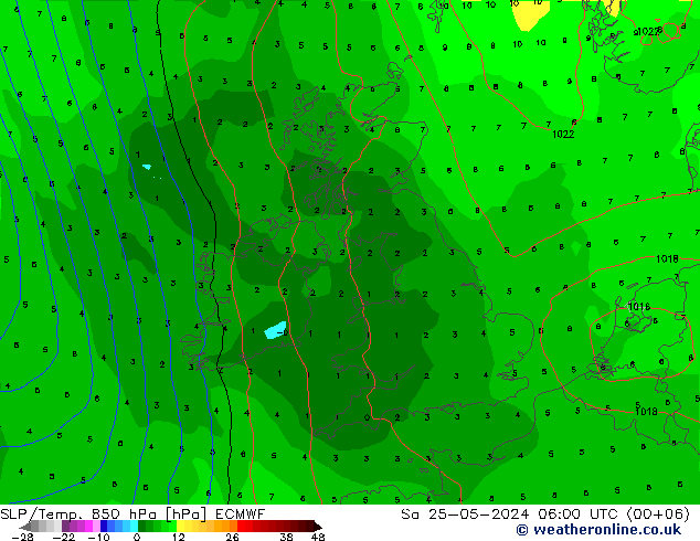 SLP/Temp. 850 hPa ECMWF So 25.05.2024 06 UTC