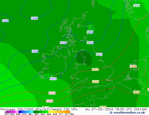 Dikte700-1000 hPa ECMWF ma 27.05.2024 18 UTC