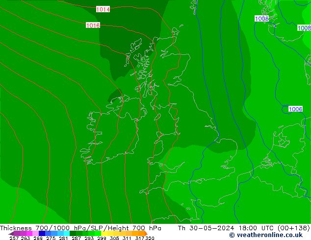 Thck 700-1000 гПа ECMWF чт 30.05.2024 18 UTC