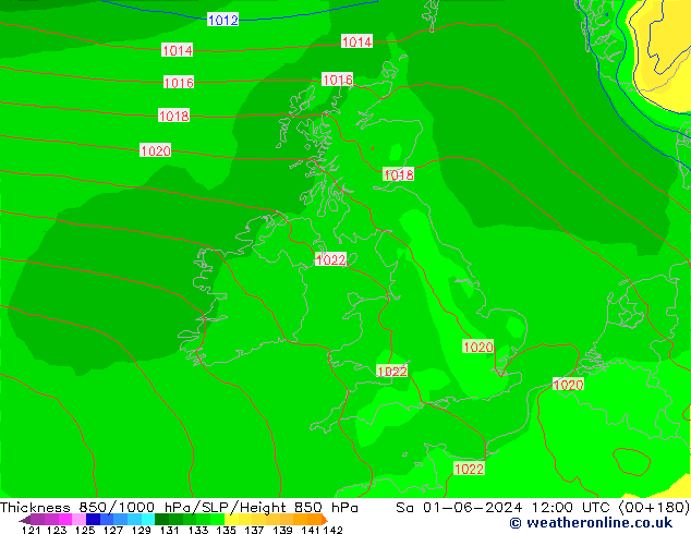 Thck 850-1000 hPa ECMWF sab 01.06.2024 12 UTC