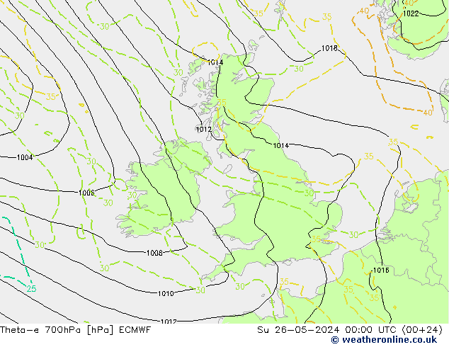 Theta-e 700hPa ECMWF Dom 26.05.2024 00 UTC