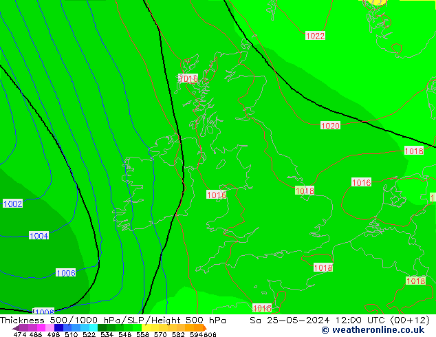 Thck 500-1000гПа ECMWF сб 25.05.2024 12 UTC