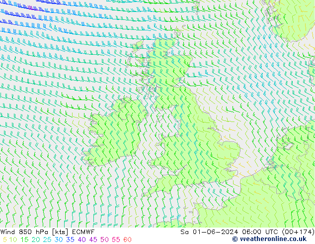 Vento 850 hPa ECMWF Sáb 01.06.2024 06 UTC