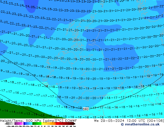 Height/Temp. 500 hPa ECMWF We 29.05.2024 12 UTC