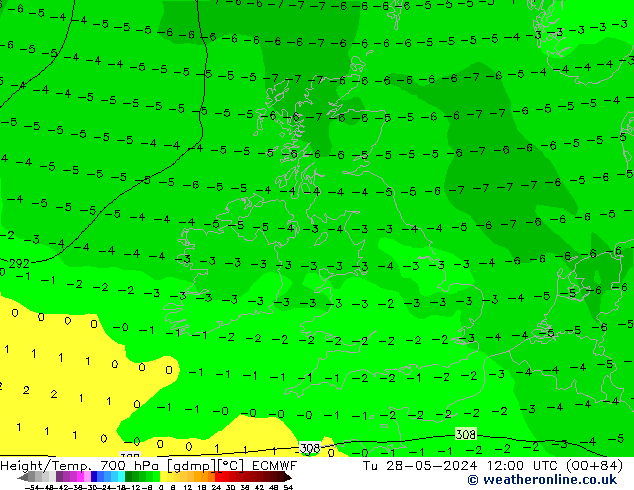 Height/Temp. 700 гПа ECMWF вт 28.05.2024 12 UTC