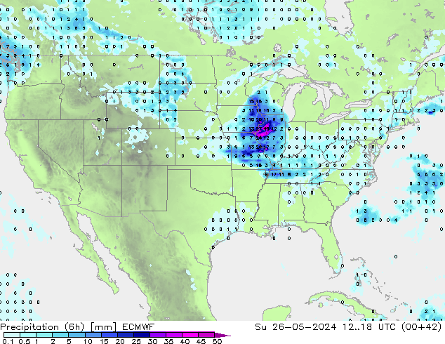 осадки (6h) ECMWF Вс 26.05.2024 18 UTC