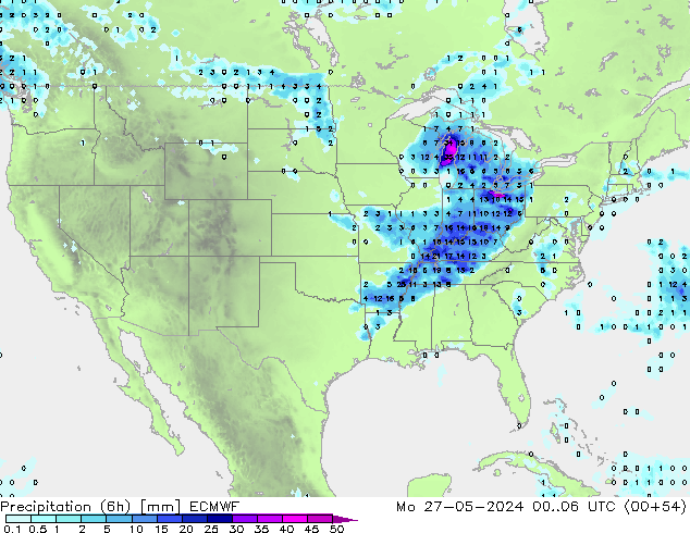 Z500/Rain (+SLP)/Z850 ECMWF pon. 27.05.2024 06 UTC