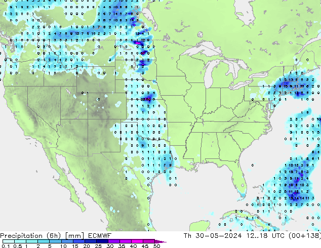 Precipitation (6h) ECMWF Th 30.05.2024 18 UTC