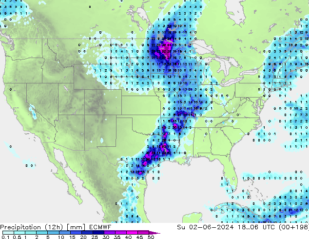 Nied. akkumuliert (12Std) ECMWF So 02.06.2024 06 UTC