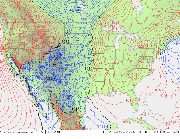 Atmosférický tlak ECMWF Pá 31.05.2024 06 UTC