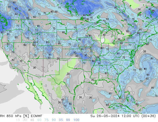 RH 850 hPa ECMWF nie. 26.05.2024 12 UTC