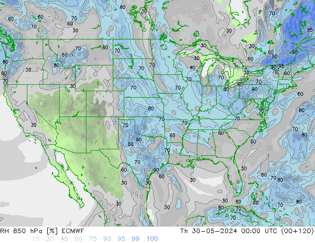 850 hPa Nispi Nem ECMWF Per 30.05.2024 00 UTC