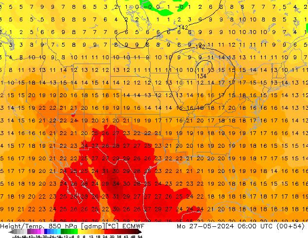 Z500/Rain (+SLP)/Z850 ECMWF pon. 27.05.2024 06 UTC