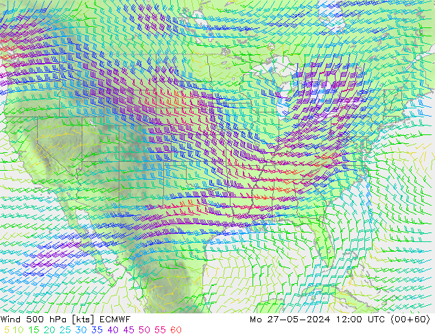 ветер 500 гПа ECMWF пн 27.05.2024 12 UTC