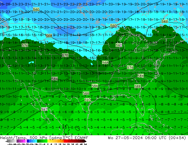 Z500/Rain (+SLP)/Z850 ECMWF pon. 27.05.2024 06 UTC