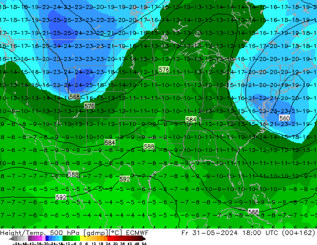 Height/Temp. 500 hPa ECMWF Fr 31.05.2024 18 UTC