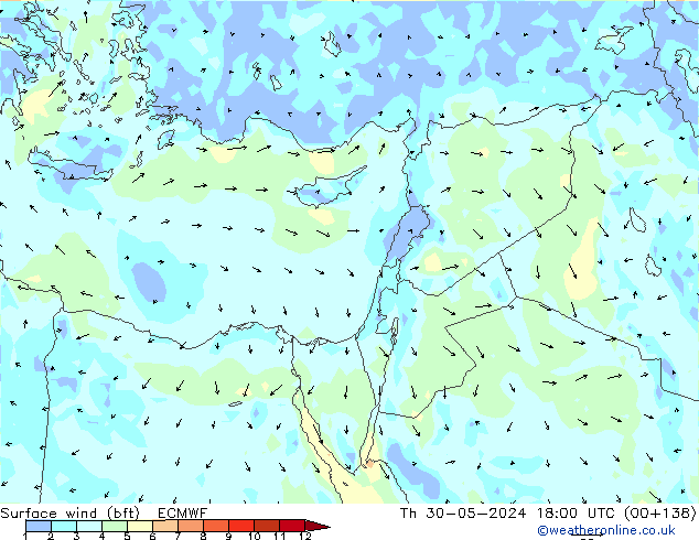 Rüzgar 10 m (bft) ECMWF Per 30.05.2024 18 UTC