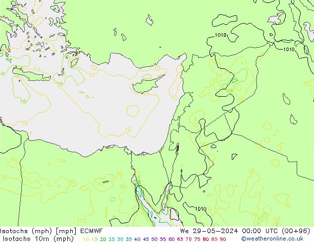 Isotachs (mph) ECMWF We 29.05.2024 00 UTC