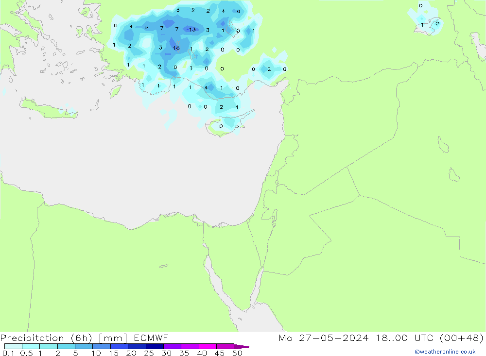 Totale neerslag (6h) ECMWF ma 27.05.2024 00 UTC