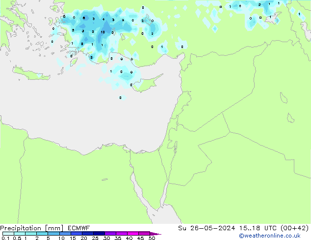 Srážky ECMWF Ne 26.05.2024 18 UTC