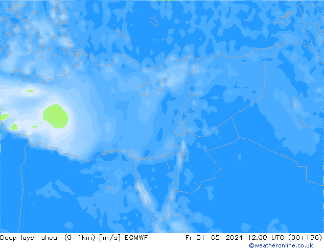 Deep layer shear (0-1km) ECMWF vr 31.05.2024 12 UTC