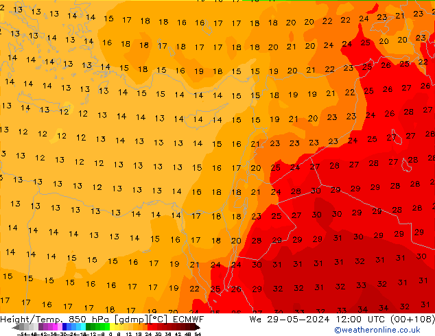 Z500/Rain (+SLP)/Z850 ECMWF St 29.05.2024 12 UTC