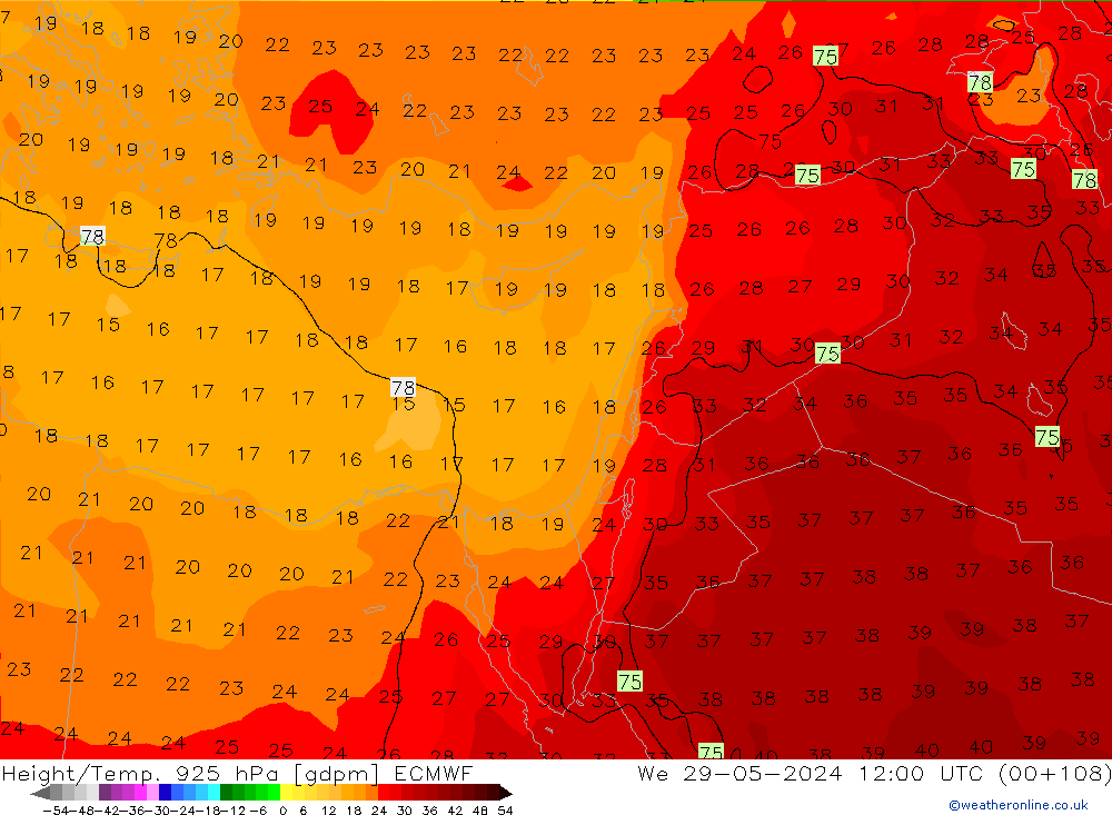 Height/Temp. 925 hPa ECMWF Qua 29.05.2024 12 UTC