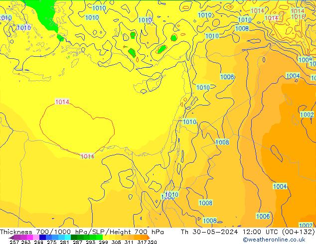 Thck 700-1000 hPa ECMWF gio 30.05.2024 12 UTC