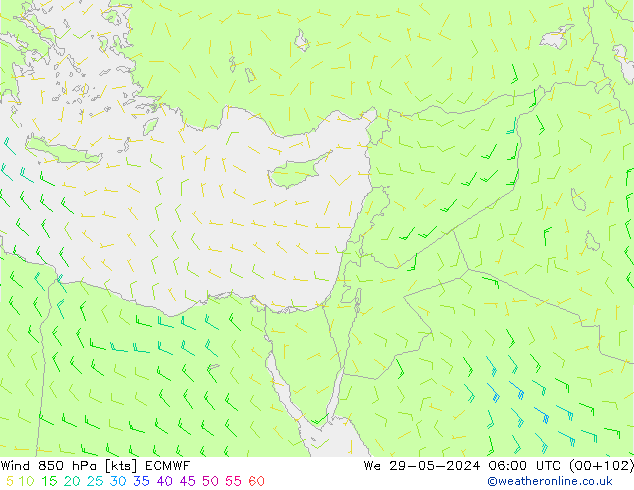 Vento 850 hPa ECMWF Qua 29.05.2024 06 UTC