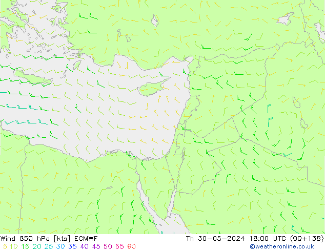 Vento 850 hPa ECMWF gio 30.05.2024 18 UTC