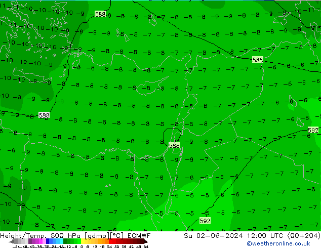 Z500/Regen(+SLP)/Z850 ECMWF zo 02.06.2024 12 UTC